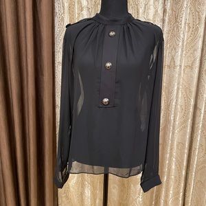 Sheer plunging long sleeves blouse